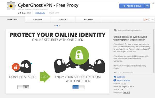 chrome android extensions cyberghost